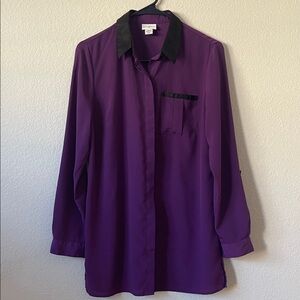 Jaclyn Smith Purple Blouse with Black Collar